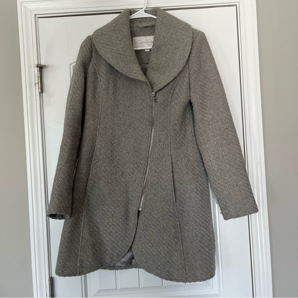 Jessica Simpson Womens Grey Basketweave Knit Asymmetrical Zip‎ Coat S